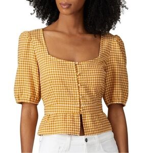BB DAKOTA Yellow Gingham Plaid Seersucker Button Down Blouse Size XS